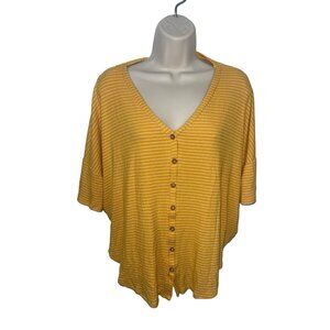 FOREVER 21 Women's Size Large Yellow Striped Button Down Hi-Low Hem Shirt